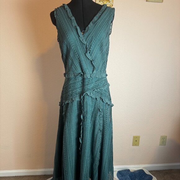 Sundance Lace Maxi Dress Size Teal Ruffle Tiered Womens Long Wrap  Med - Picture 2 of 8
